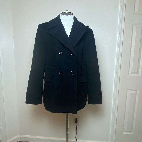 St. John's Bay Black Double Breasted Wool/Cashmere Blend Casual Peacoat Size Lg - Picture 2 of 8